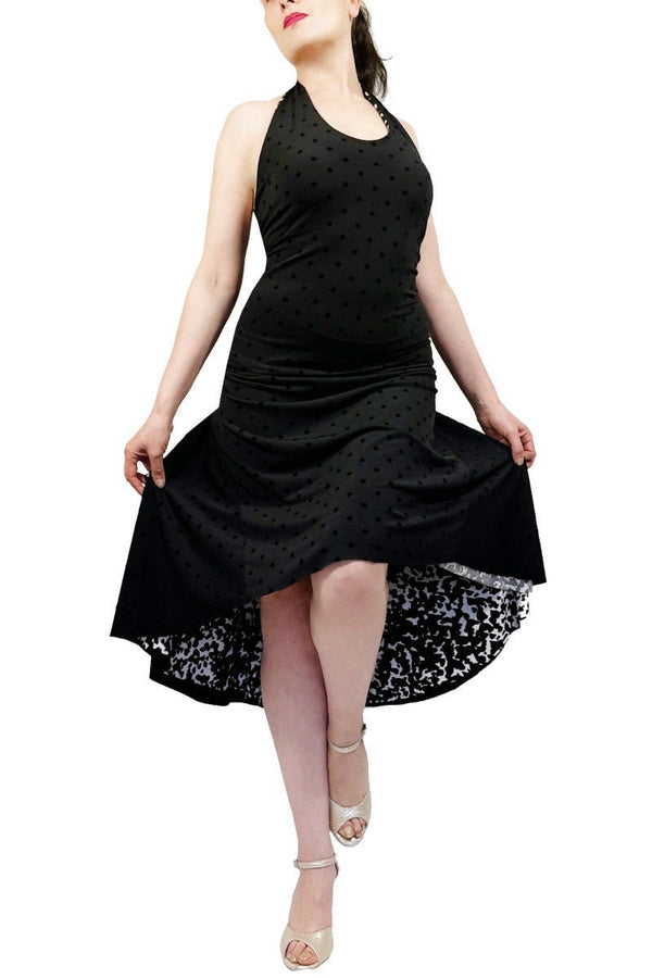 reversible black dots & abstract halter tango dress - Atelier Vertex