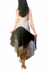 rose gold & golden sequin LOLA tango dress with open back and tail - Atelier Vertex