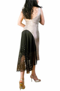 rose gold & golden sequin LOLA tango dress with open back and tail - Atelier Vertex