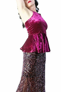 rose velvet halter tango top with peplum - Atelier Vertex