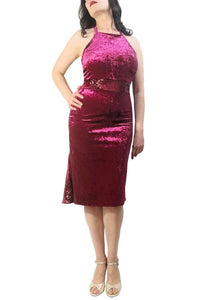 rose velvet & sequin tango dress with tail - Atelier Vertex