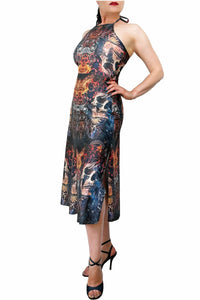 roses & skulls STELLA tango dress with slits - Atelier Vertex