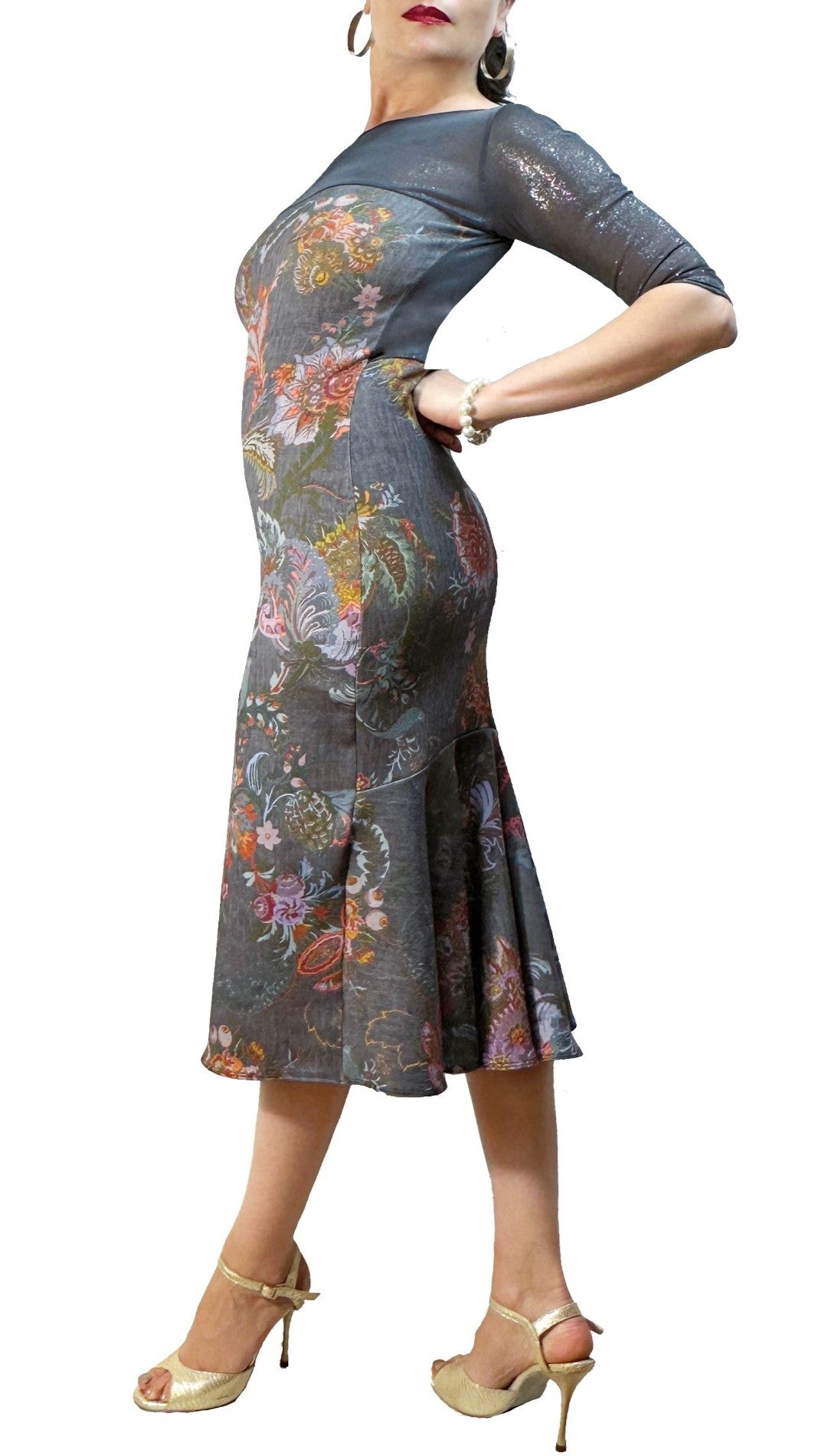 sable jacquard print tango dress with sleeves - Atelier Vertex