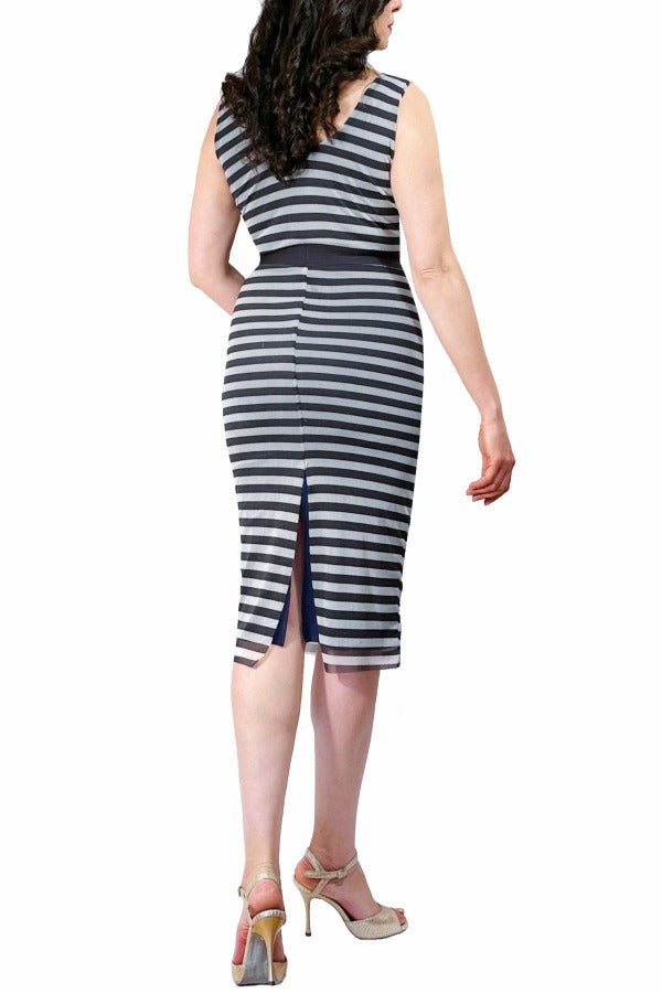 sailor stripe mesh tango dress with back slit - Atelier Vertex