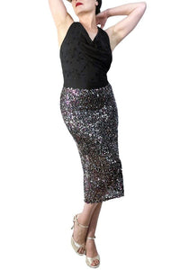 sequin confetti and black halter tango dress with back slit - Atelier Vertex