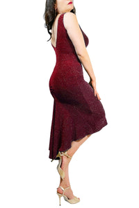shimmer-embossed burgundy LUNA tango dress with tail - Atelier Vertex