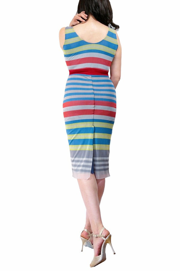 sky-blue stripe mesh tango dress with back slit - Atelier Vertex
