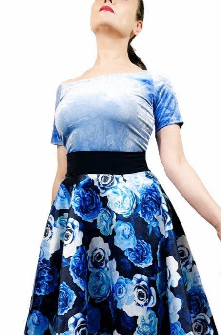 sky-blue velvet tango top with sleeves - Atelier Vertex