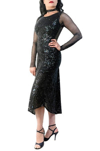 starry night sequin tango dress with sheer back and sleeves - Atelier Vertex
