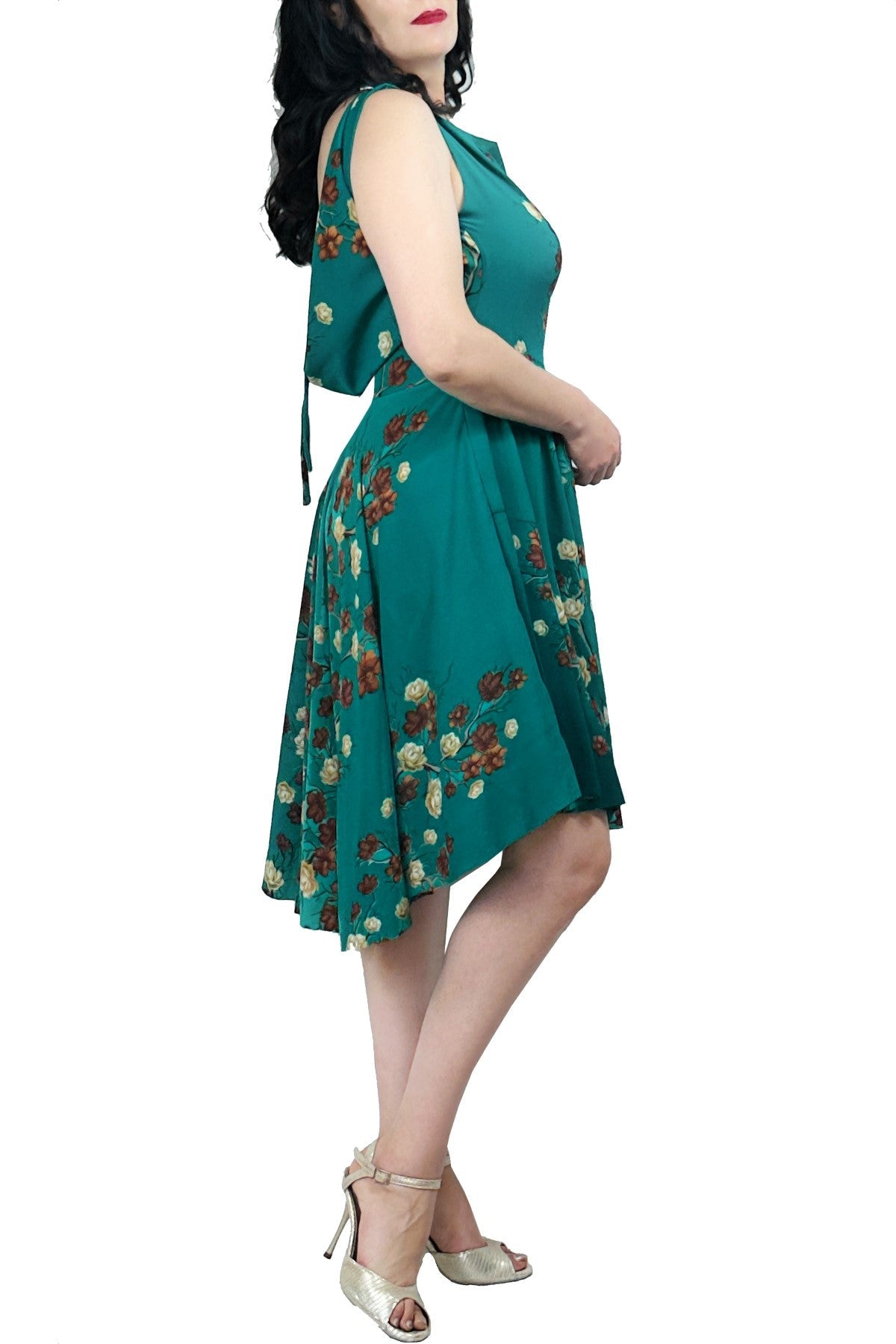 teal & floral ISABELLE tango dress with full skirt - Atelier Vertex
